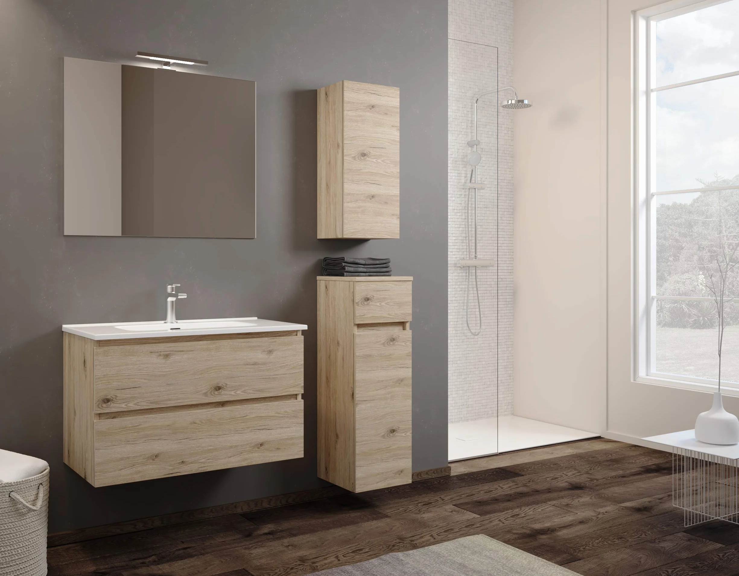 Mama Store Armario Individual Reversible de Madera con Sistema de Apertura Push and Pull, ingenierizado, Roble Natural, cm