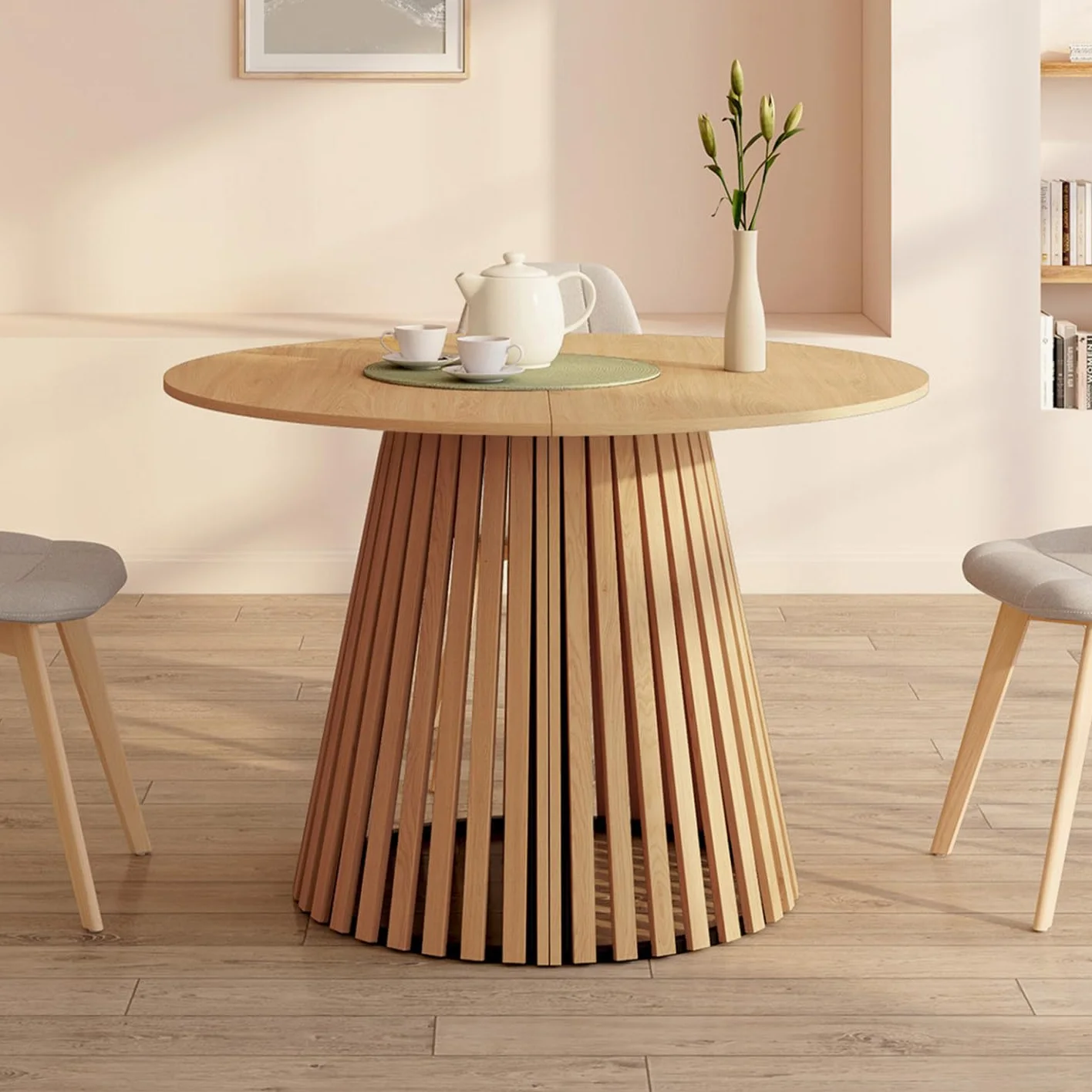 IDMarket – Mesa de comedor extensible redonda Carmen 4-10 personas pie madera 110-200 cm