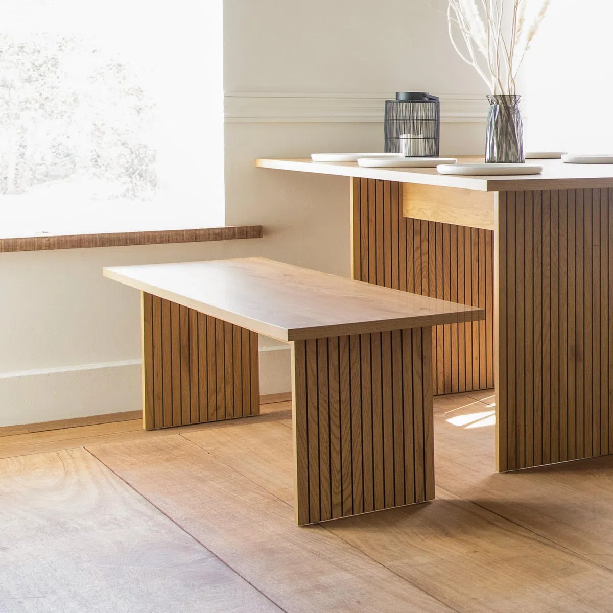 Happy Garden Banco de Madera Alma de Estilo escandinavo Asiento Espacioso para 3 Personas, diseño Elegante Interior Moderno