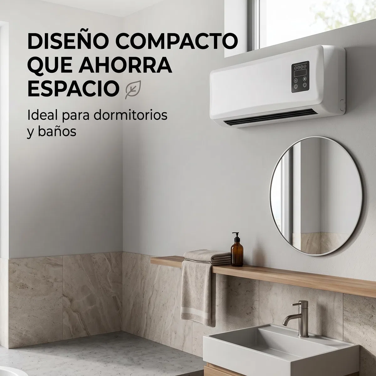 Acondicionador de Aire de Pared, 42x18x12cm, Ventilador Dual de Enfriamiento y Calefacción, Funcionamiento Silencioso, Diseño Ahorro de Espacio para Dormitorio Baño (Estándar UK Blanco)
