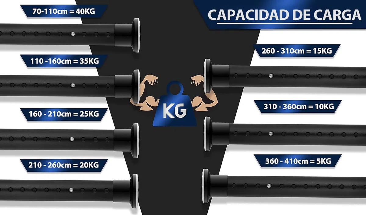 MEISENBERG Barra de cortina sin taladrar, 210-260 cm, diámetro de 32 mm, negro mate, barra de sujeción resistente, extensible y telescópica. Para tus cortinas, balcones y como pared divisoria