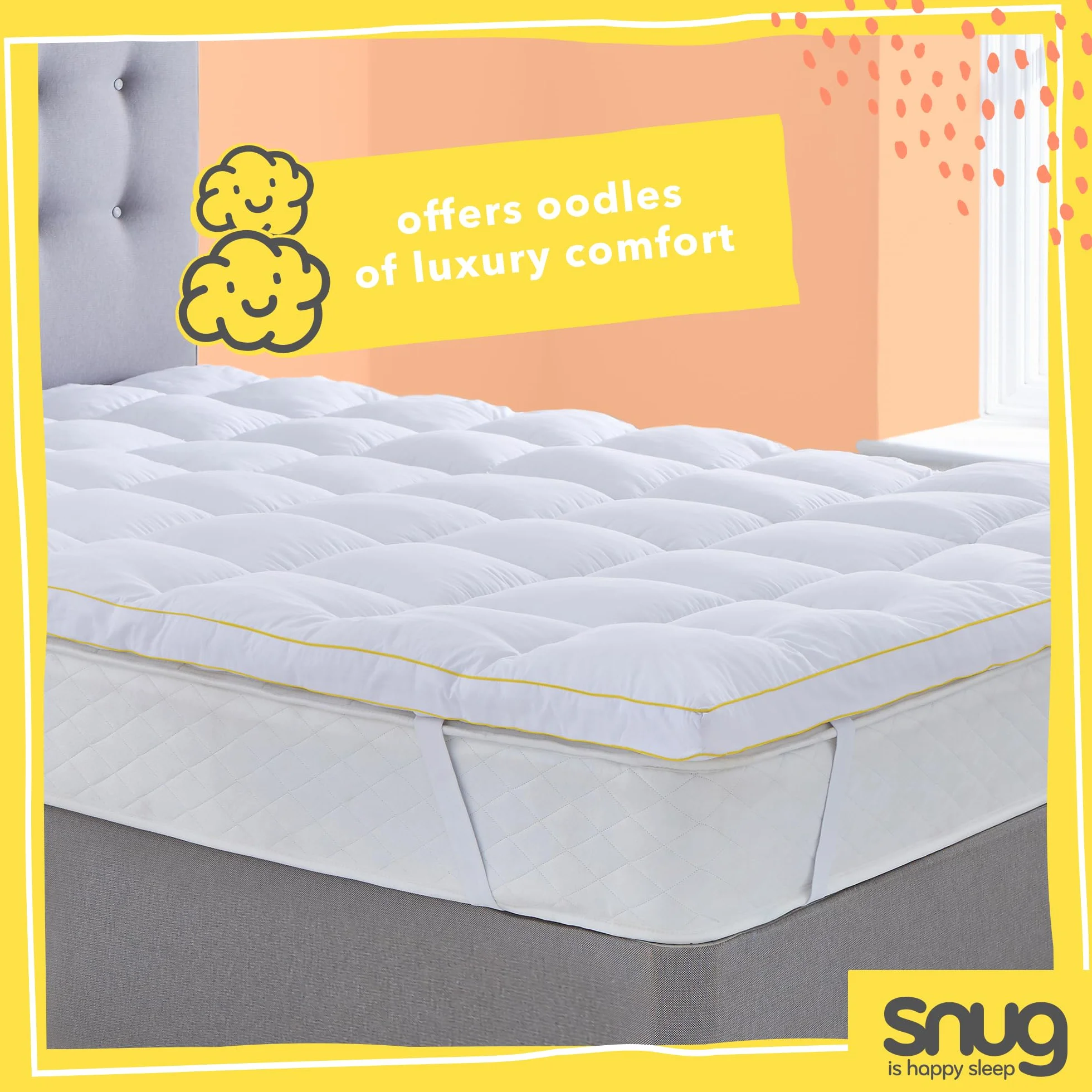 Snug Deeply Dreamy - Cubrecolchón para Cama Doble, 10 cm, Extra Grueso, con Correas elásticas, Acolchado, cómodo, súper Suave, hipoalergénico, Lavable a máquina, Doble, 190 x 135 cm