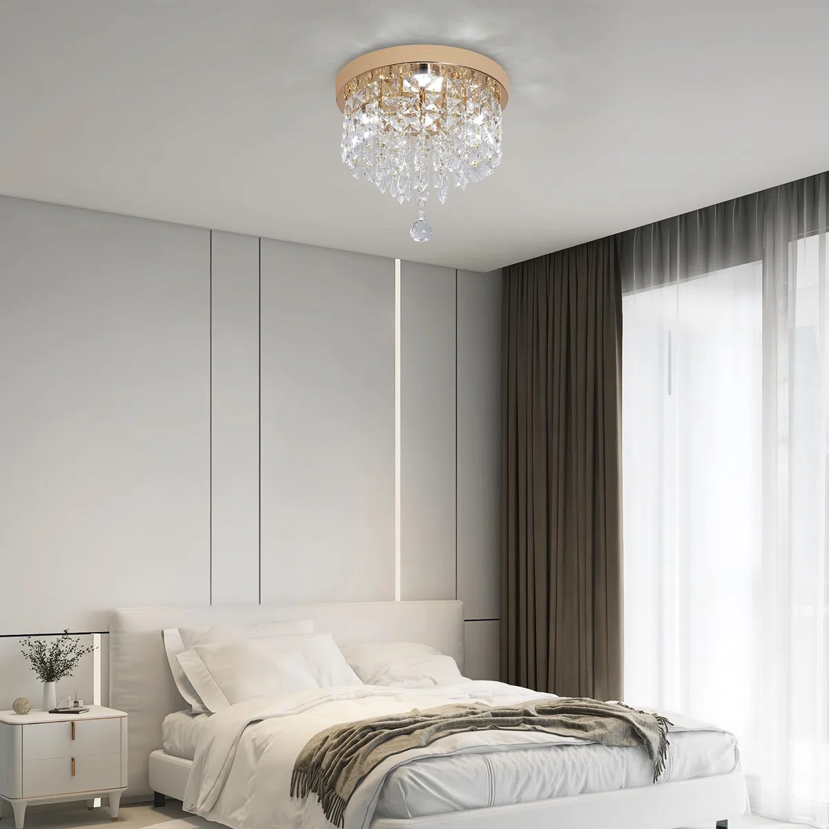 Deckrico Lámpara de Techo LED Dorada con Cristales, Luz Blanca, Moderna para Recámara, Baño, Clóset o Pasillo
