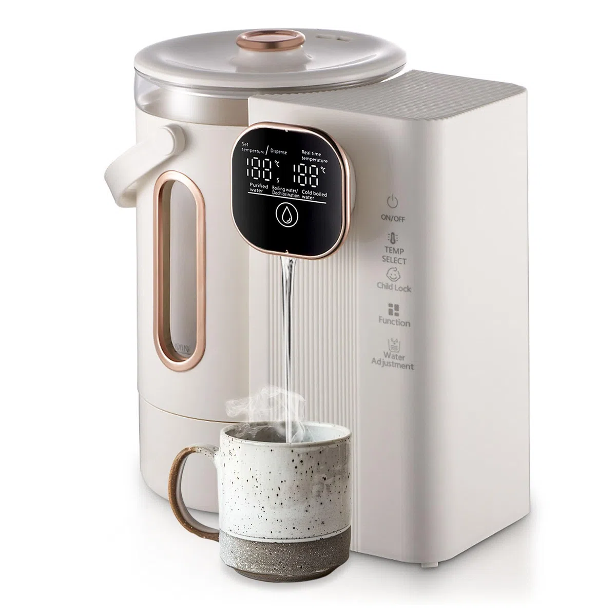 Dispensador de Agua Caliente, Enfriador de Agua con Control de Temperatura Dispensador Agua Electrico de Acero Inoxidable de 3L 800W con llave de Bloqueo para Hogar Oficina y Autocaravana