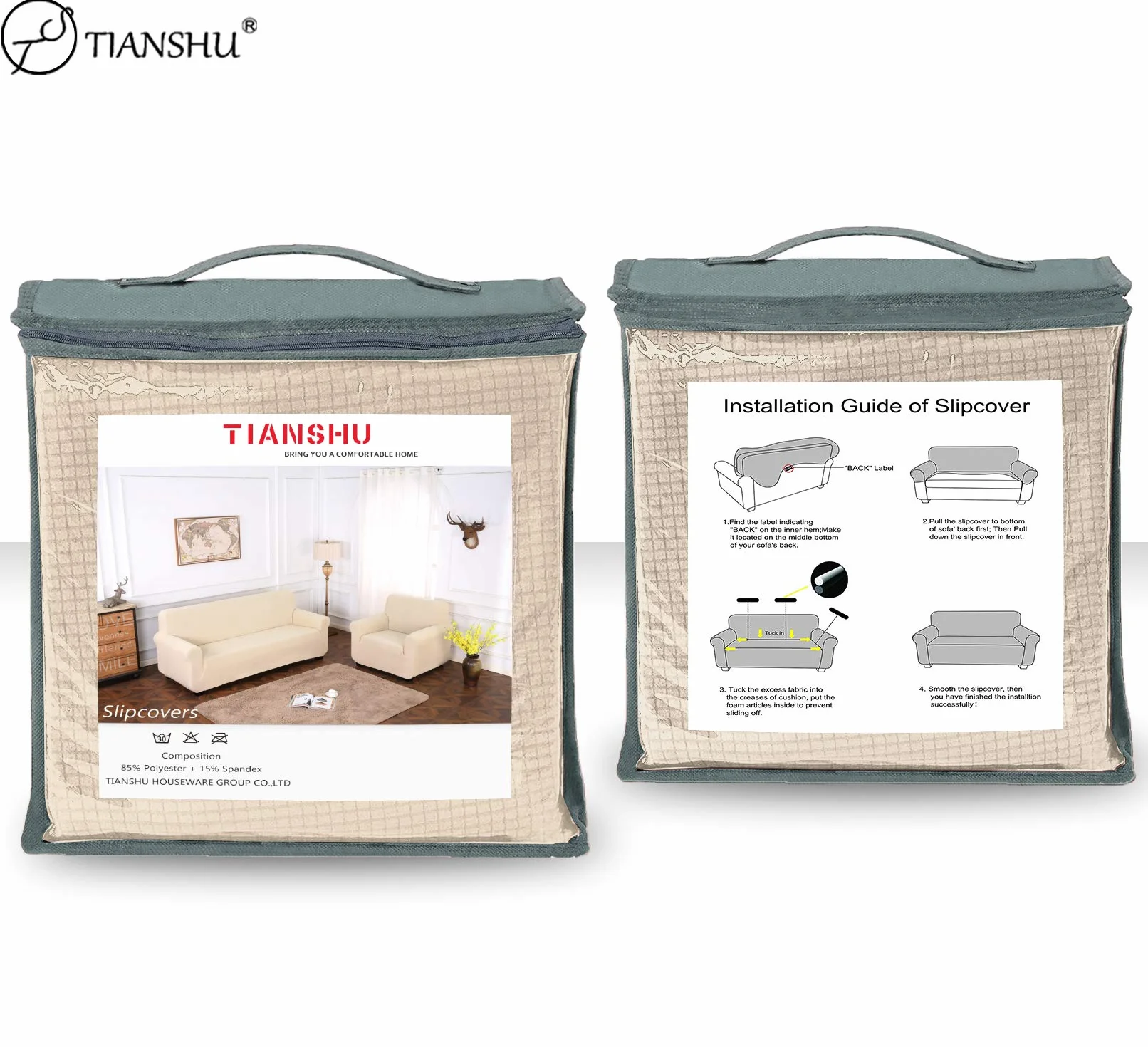 TIANSHU Funda Elástica para Sofá, Funda Sofa 3 Plaza, Ajustables Fundas Sofa Elasticas, Proteger el sofá, Funda de Sofá con Reposabrazos Antideslizante Antimanchas Lavable (Beige)