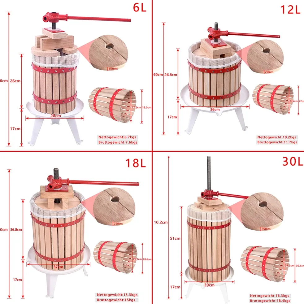30L Prensa de Frutas Manual Molino de Frutas Incluye Tela de Prensado, Instrucciones de Montaje y Accesorios Prensa de Manzana Prensa de Vino Prensa de Bayas