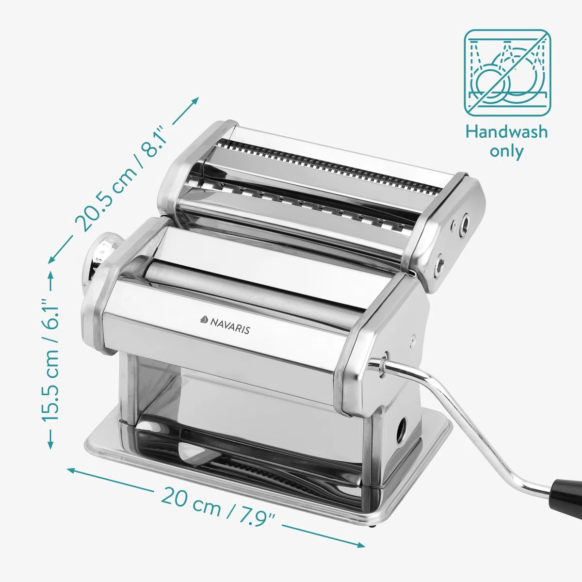 Navaris Maquina para Hacer Pasta - Maquina Pasta Fresca con Grosor Ajustable 0,5 a 3 mm - Cortador Pasta rellena Espaguetis tallarines lasaña - Pasta Maker de Acero Inoxidable