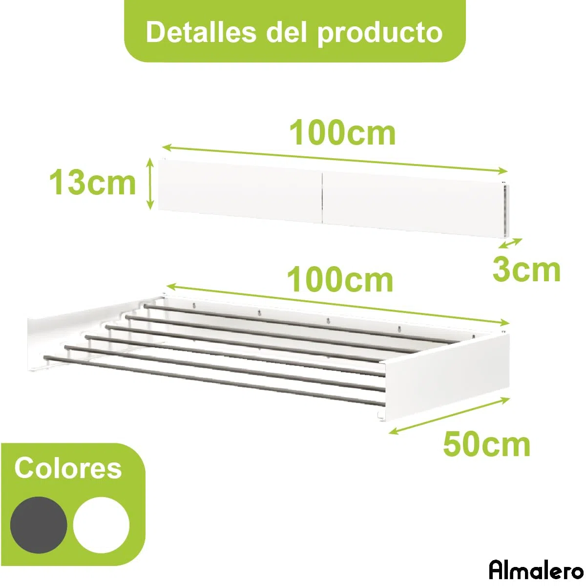Tendedero Plegable de Pared - ANTIOXIDANTES- Tendedero - Tentedero Pared - Exterior e Interior - Tendederos Plegables - Calidad - 6 Barras - Carga Total 27 Kg - Blanco 100 Cm