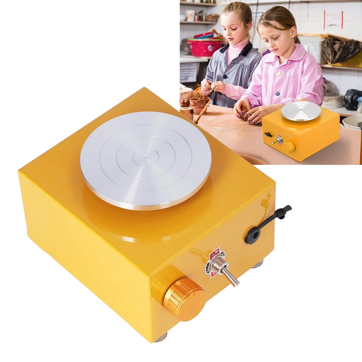 Mini Rueda de Cerámica, Máquina de Formación de Cerámica de Velocidad de 0-2000 RPM con Lavabo Desmontable y Herramientas de Arcilla para Bricolaje, para Niños, Trabajo de Cerámica