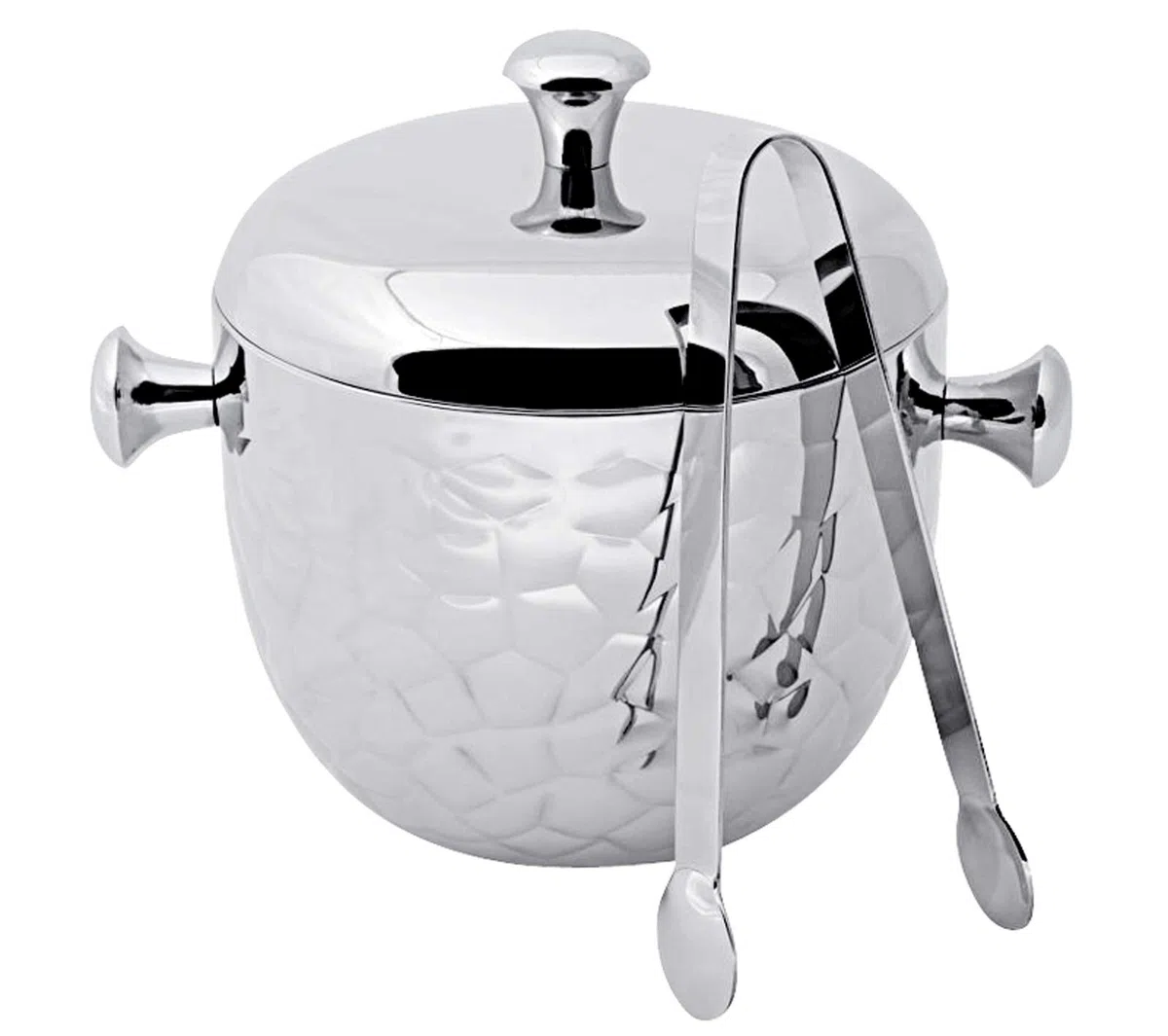 EDZARD Cubitera Rico (H 18 cm, Ø 16 cm, 1,5 L), acero inoxidable pulido espejo, doble pared, martillada, con tapa y pinzas – cubo de hielo, cubitera con tapa, hielera, accesorio de bar