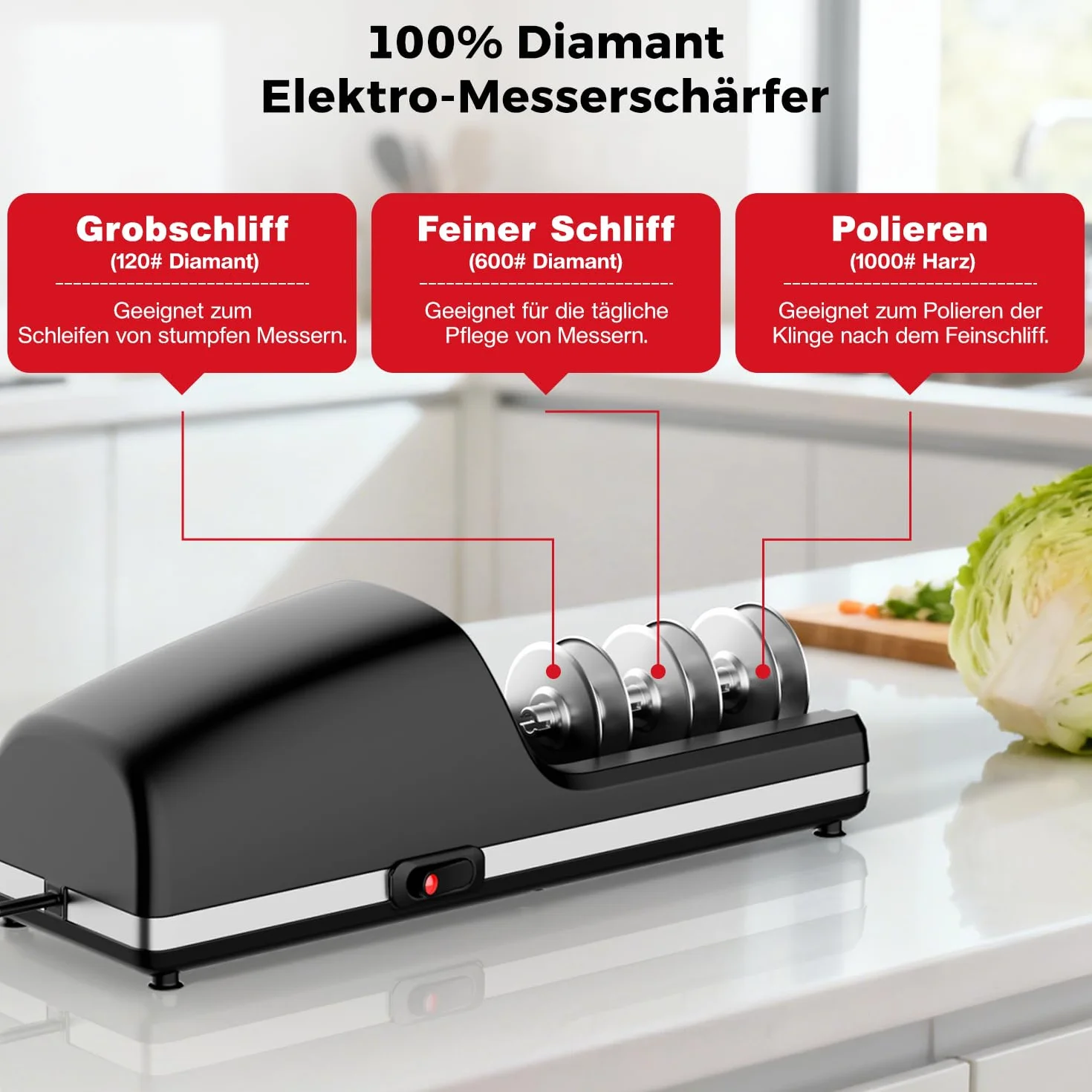 Afilador eléctrico profesional para cuchillos, cabezales de pulido reemplazables, abrasivos totalmente de diamante, guías angulares de precisión, compatible con filos dobles y filos ondulados