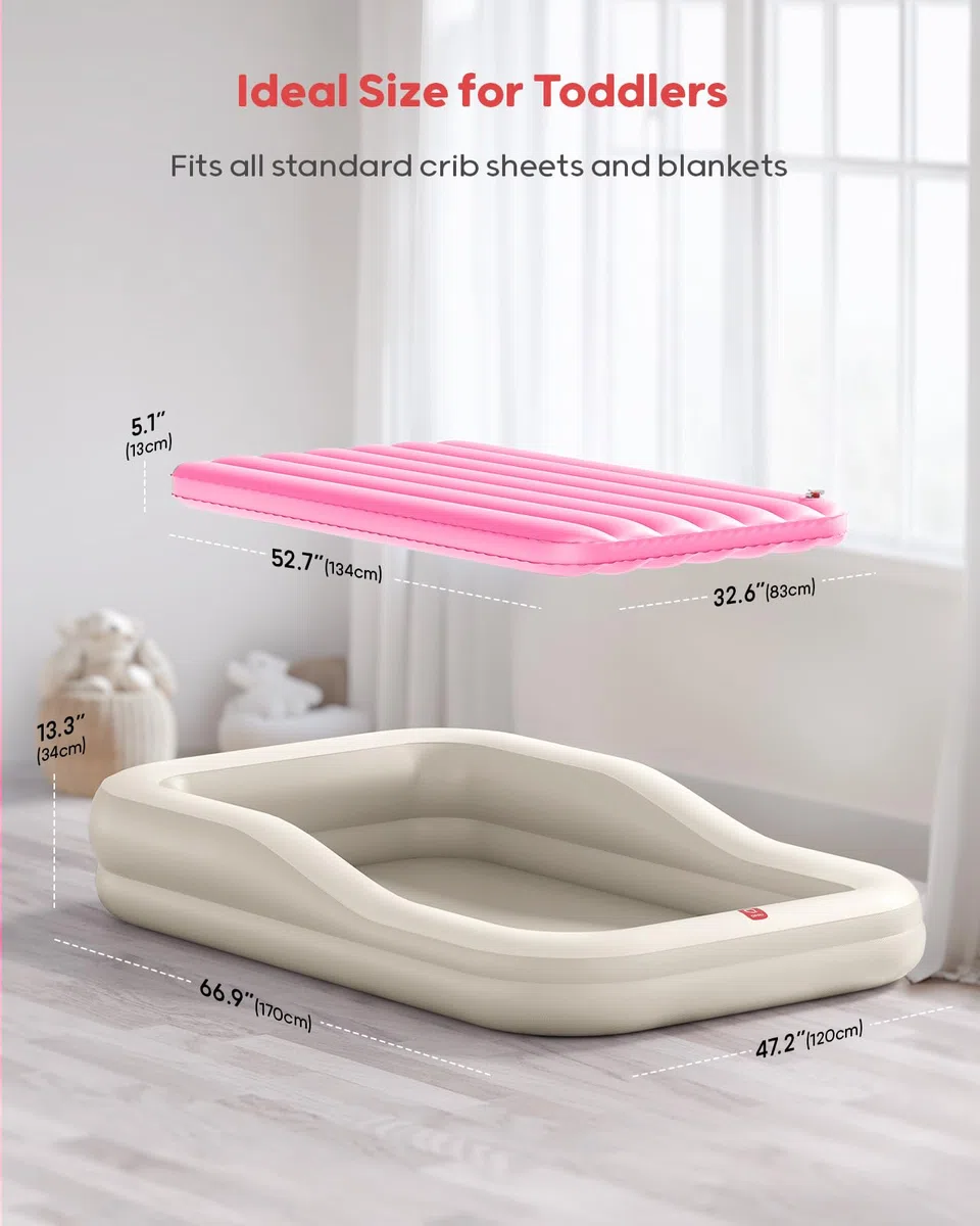 QPAU Toddler Travel Bed, color caqui y rojo