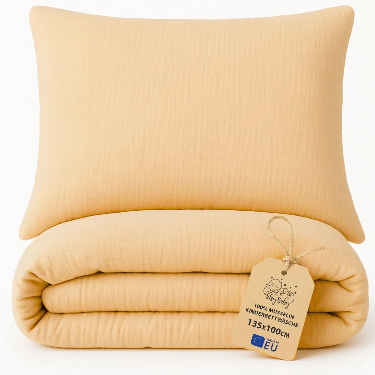 Totsy Baby Muselina Funda nordica Infantil 100x135cm para Cuna 70 - algodón Saco nordico y Cubre de edredon Cama para niños y niñas Juego Fundas para edredón Beige con Almohada 60 x 40 cm Oeko-Tex