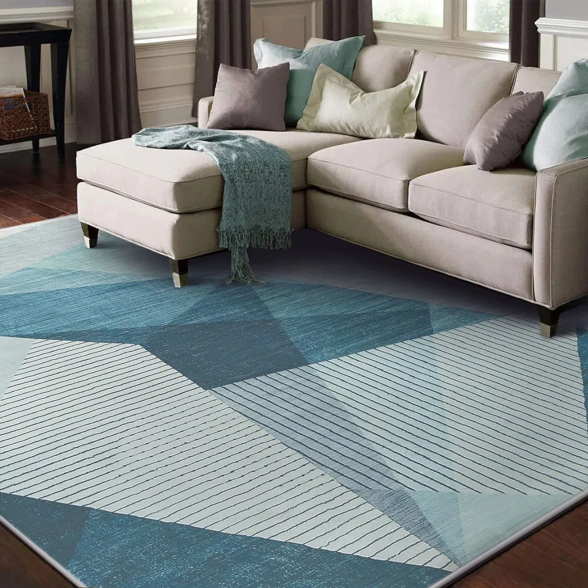 Alfombras Salón Modernas Abstracto Alfombra Pelo Corto Grande Suave Antideslizante Alfombra de Dormitorio Alfombras para Salon Habitacion (Azul Gris, 160 x 200 cm)
