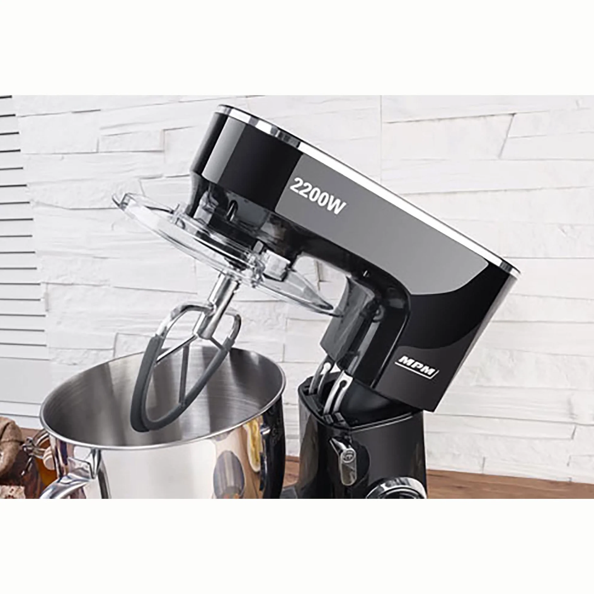 MPM Batidora Amasadora Repostería Profesional Robot Cocina Orbital 2200W Máx. 6,5L Bol Acero Inox, 6 Velocidades + Función Pulso, Sistema Planetario, 3 Accesorios+ Báscula, MRK-19B