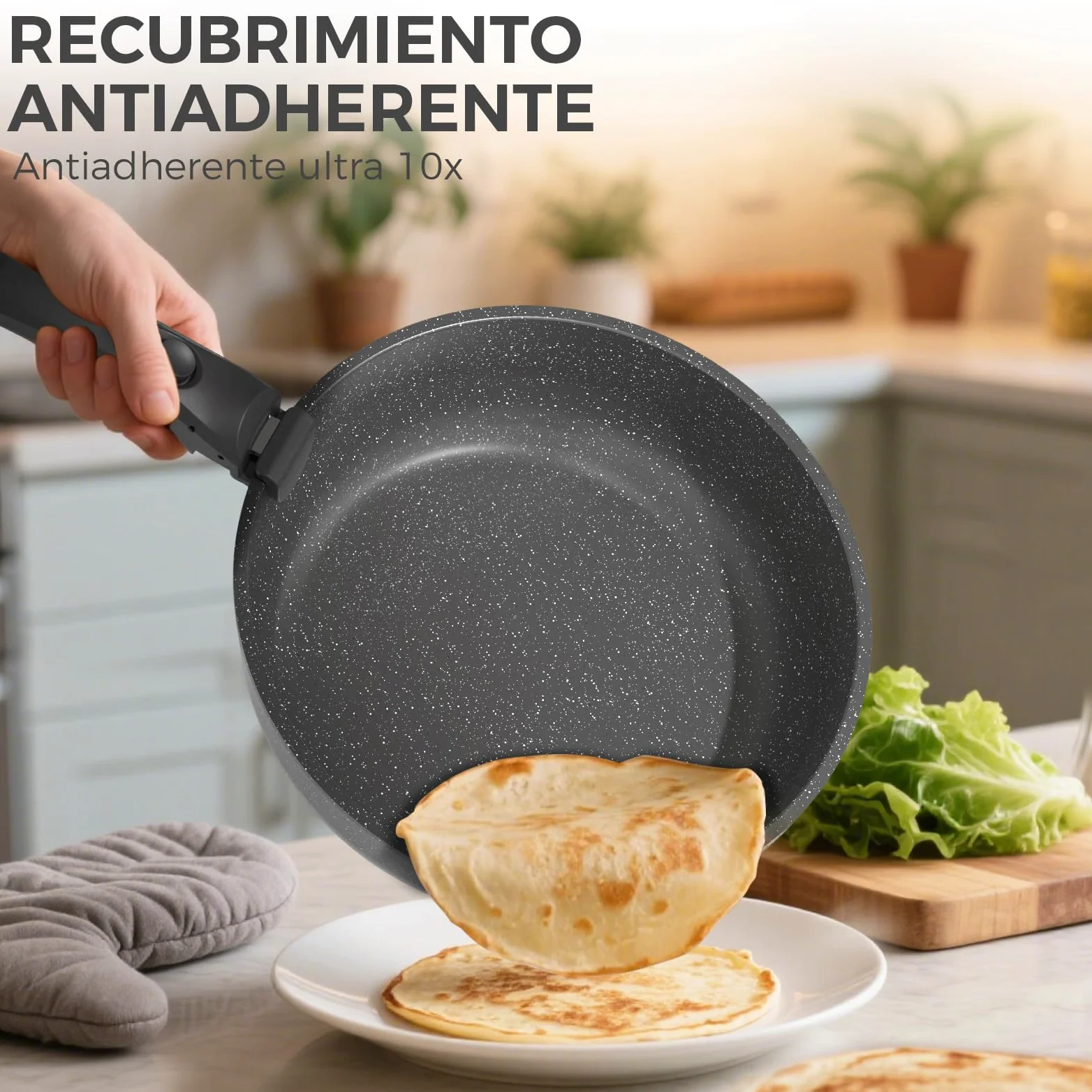 YASHE Juego de ollas y sartenes 15 piezas, revestimiento antiadherente granito, mangos desmontables, apilable, fácil de limpiar, compatible con inducción, gas y vitrocerámica, Blanco