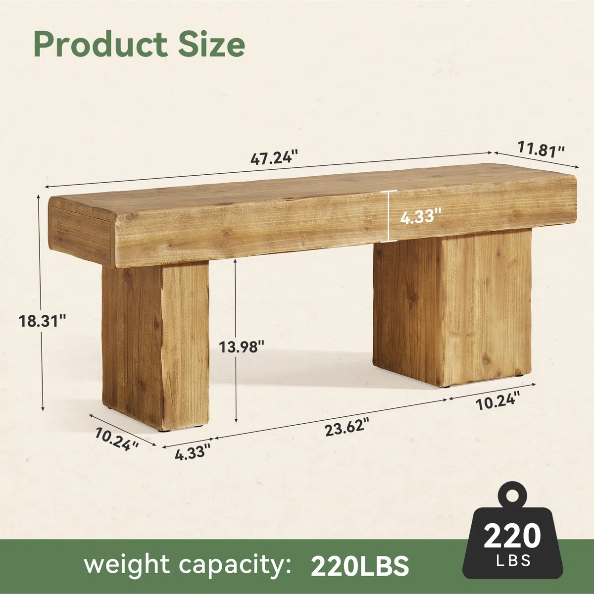 Banco de Madera Maciza de 120 cm – Banco rústico para Comedor, Banco de Entrada, Zapatos, Asiento para Sala de Estar, Dormitorio, Pasillo, Punta de Cama, Muebles Marrones
