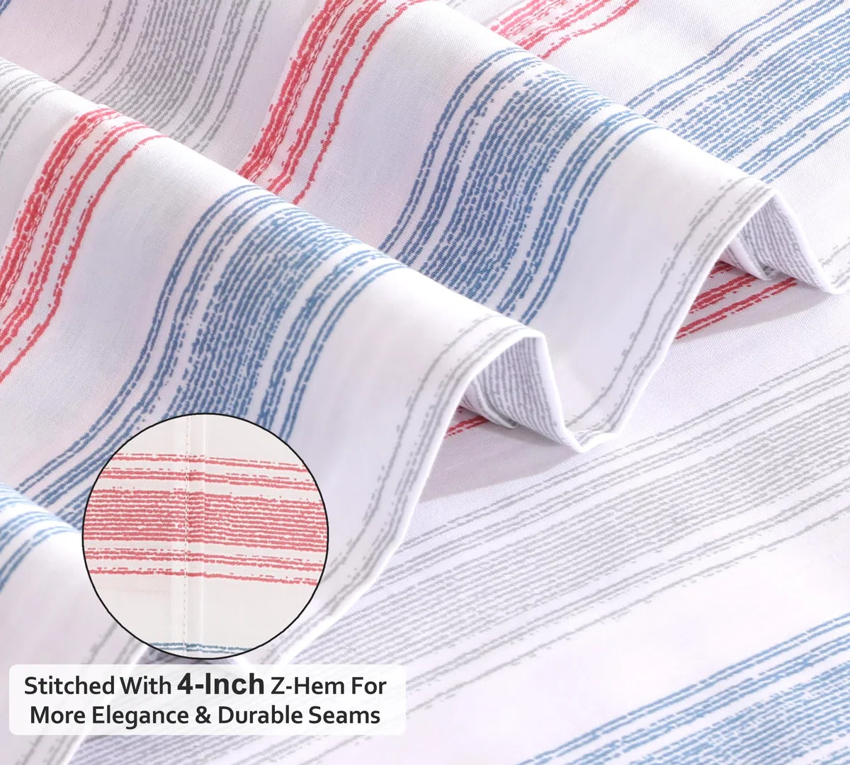 Ruvanti 100% Cotton Sheets Queen Size Set, 4 Pieces, Soft & Breathable Percale Weave Bedding, Deep Pocket 16", Hotel Standard, Crisp Cool Feeling, Durable, Striped Bed Sheet, Times