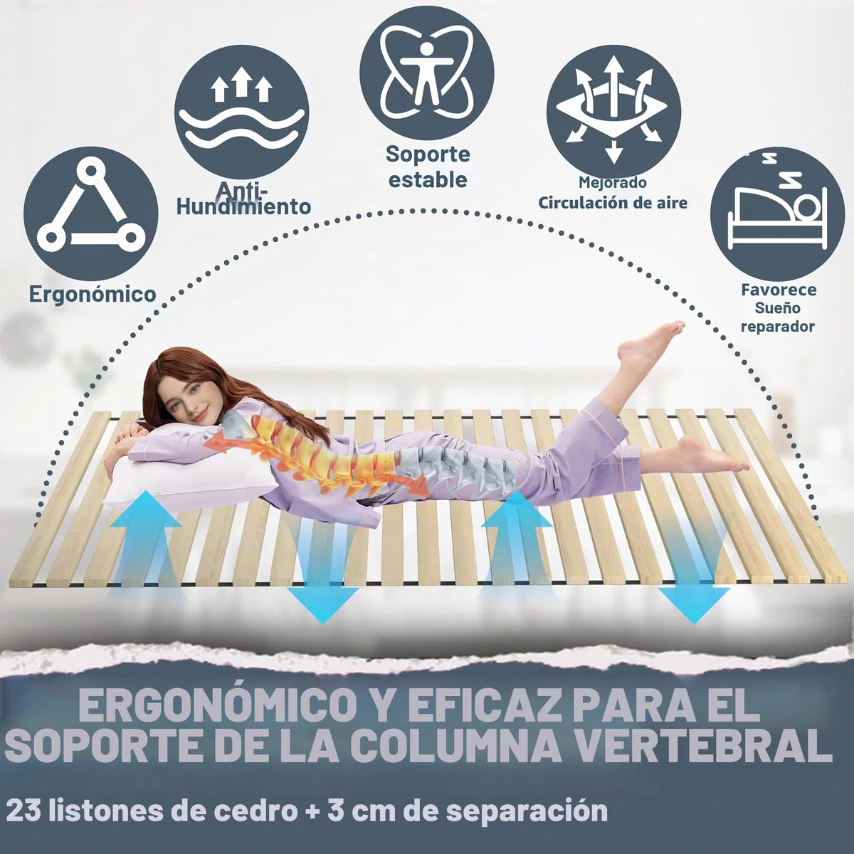 UISEBRT Somier enrollable de madera de abeto, 23 listones, 140 x 200 cm, listones de madera con goma negra, apto para todo tipo de colchones, capacidad de carga de hasta 300 kg