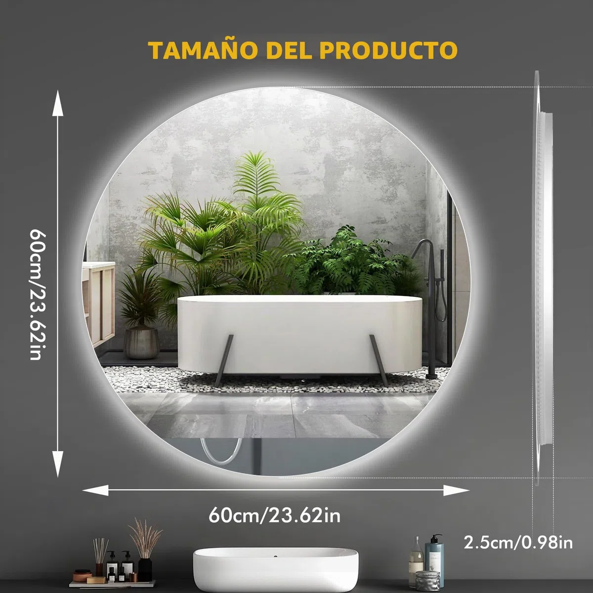 Sararoom Espejo Baño con Luz 60cm, Luces de Baño Espejos de Pared con Reloj, Función Antivaho, 3000K/4000K/6500K, Regulable, Memoria, Cristal Templado HD, IP44 Espejos de Tocador LED Retroiluminado