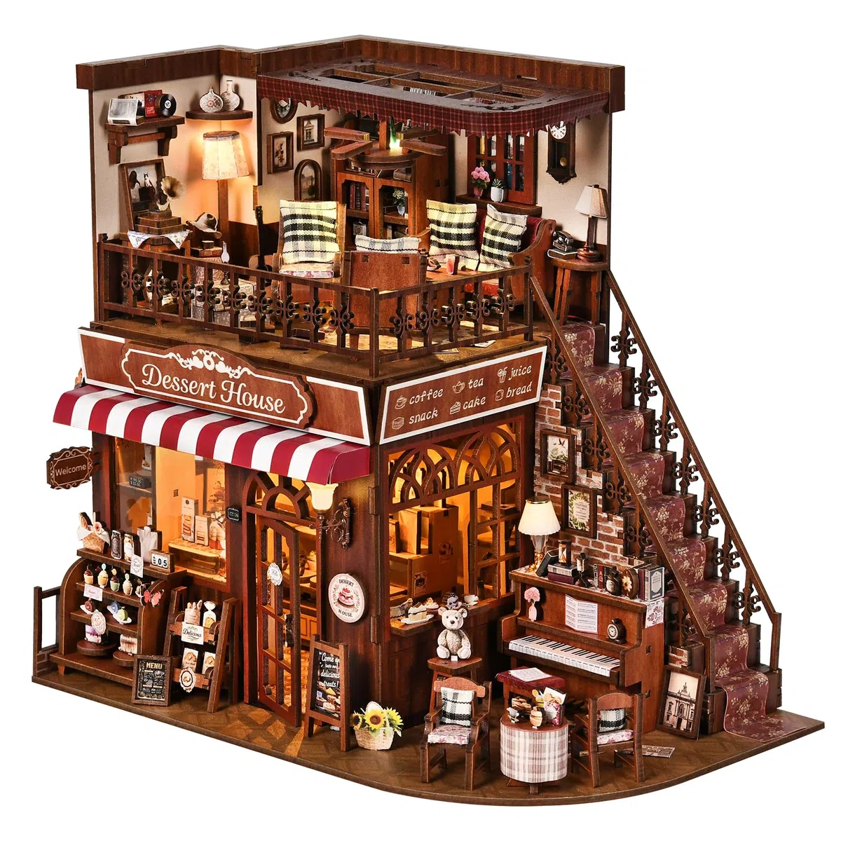 Kit de Casa de Muñecas en Miniatura, DIY Mini Casa Kit para Adultos, Book Nook con Luz LED, Diorama Edificio estantería Regalos de decoración para Amigos de la Familia - Casa de postres