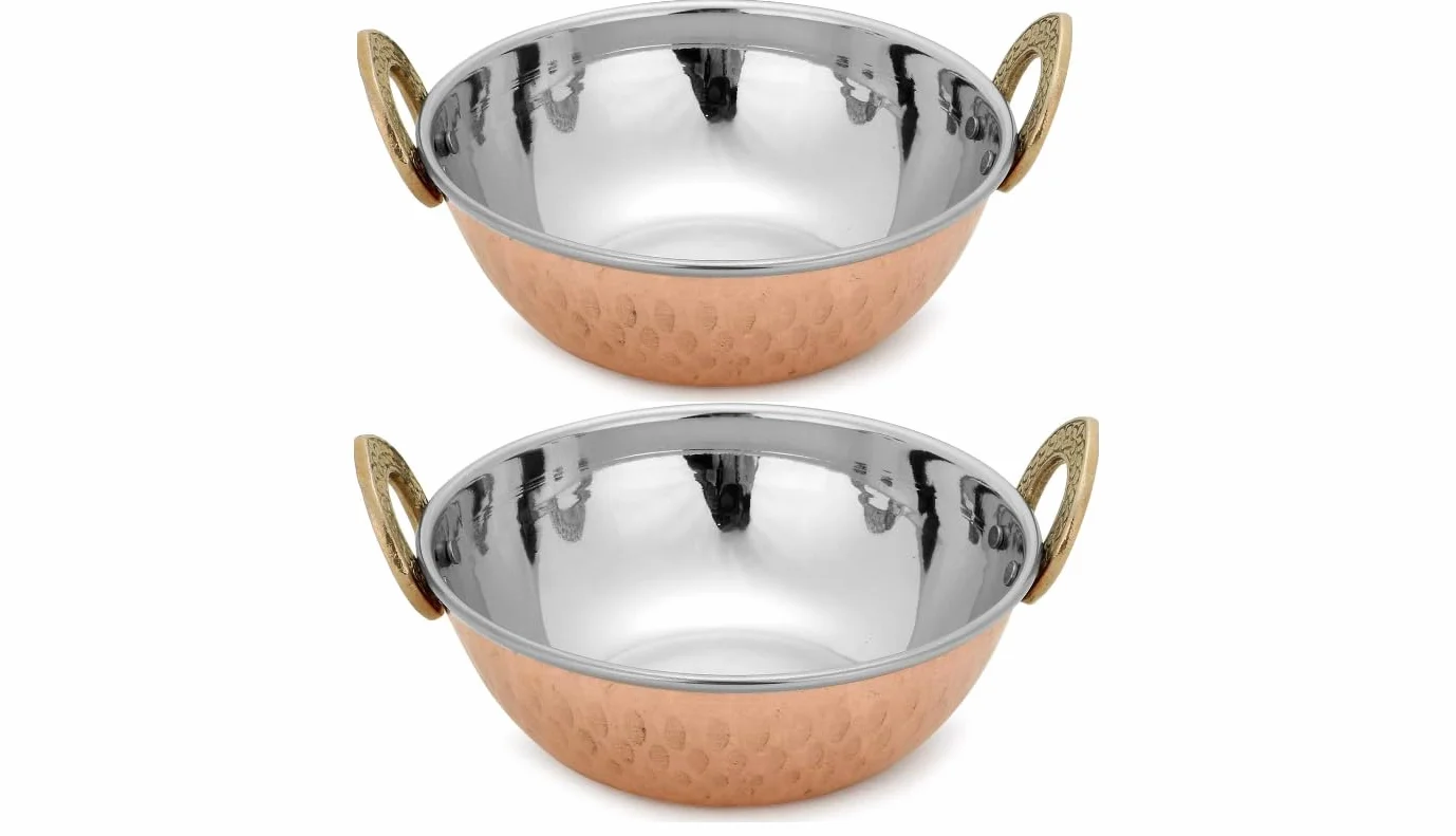 Zap Impex Karahi de acero inoxidable para servir platos indios y curry de 2 piezas, 17 cm de diámetro
