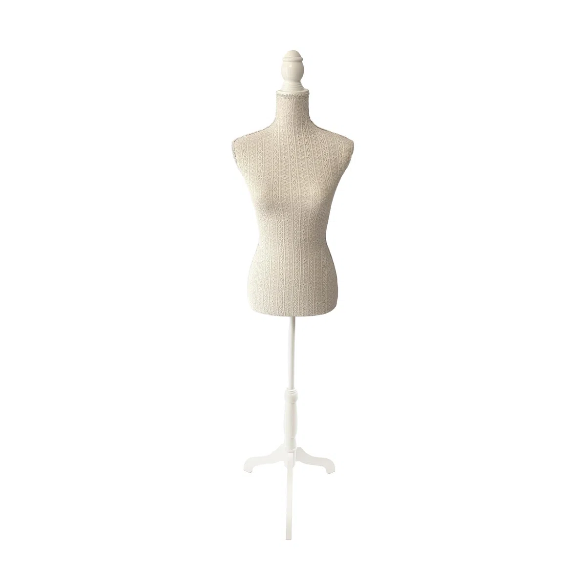 Relaxdays Maniquí de Costura Femenino Ajustable 130–167 cm con Encaje, Base de Madera, Beige/Blanco, 167x41x34 cm