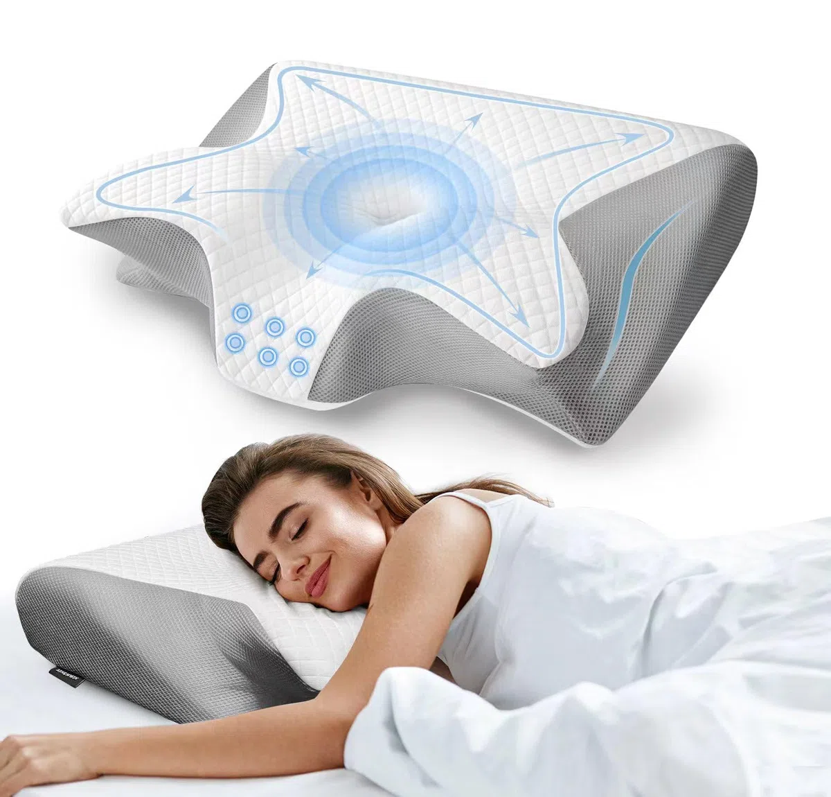 Almohada Cervicales y Cuello, Almohada Ortopedica Viscoelastica, Ergonómico Almohada Espuma de Memoria,Almohada Cervicale para Dormir de Lado y Boca Arriba 60 x 40 x 11/13 cm