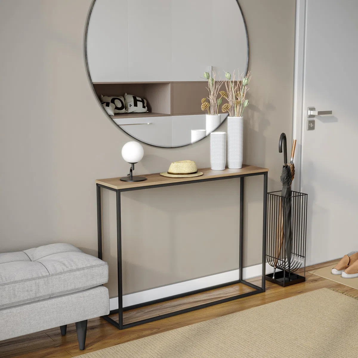 URBNLIVING Consola de recibidor de madera con patas de metal (Roble)