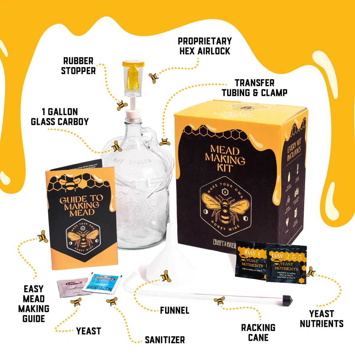 Craft A Brew Kit para hacer hidromiel Reutilizable Haga su propio kit de hidromiel Rinde 1 galón de hidromiel