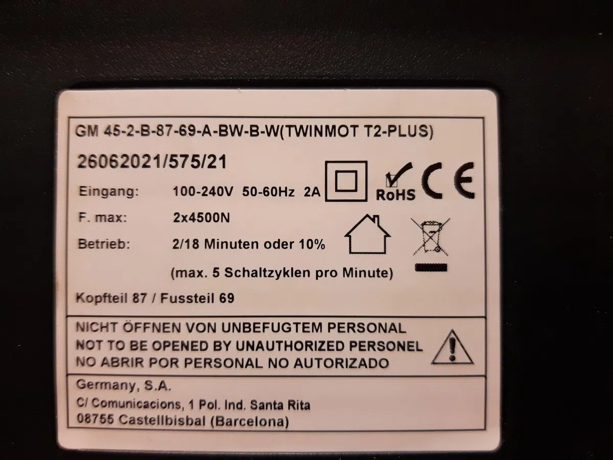 Motor de repuesto universal para cama con somier eléctrico de láminas – Twinmot (selecciona el tipo de mando)