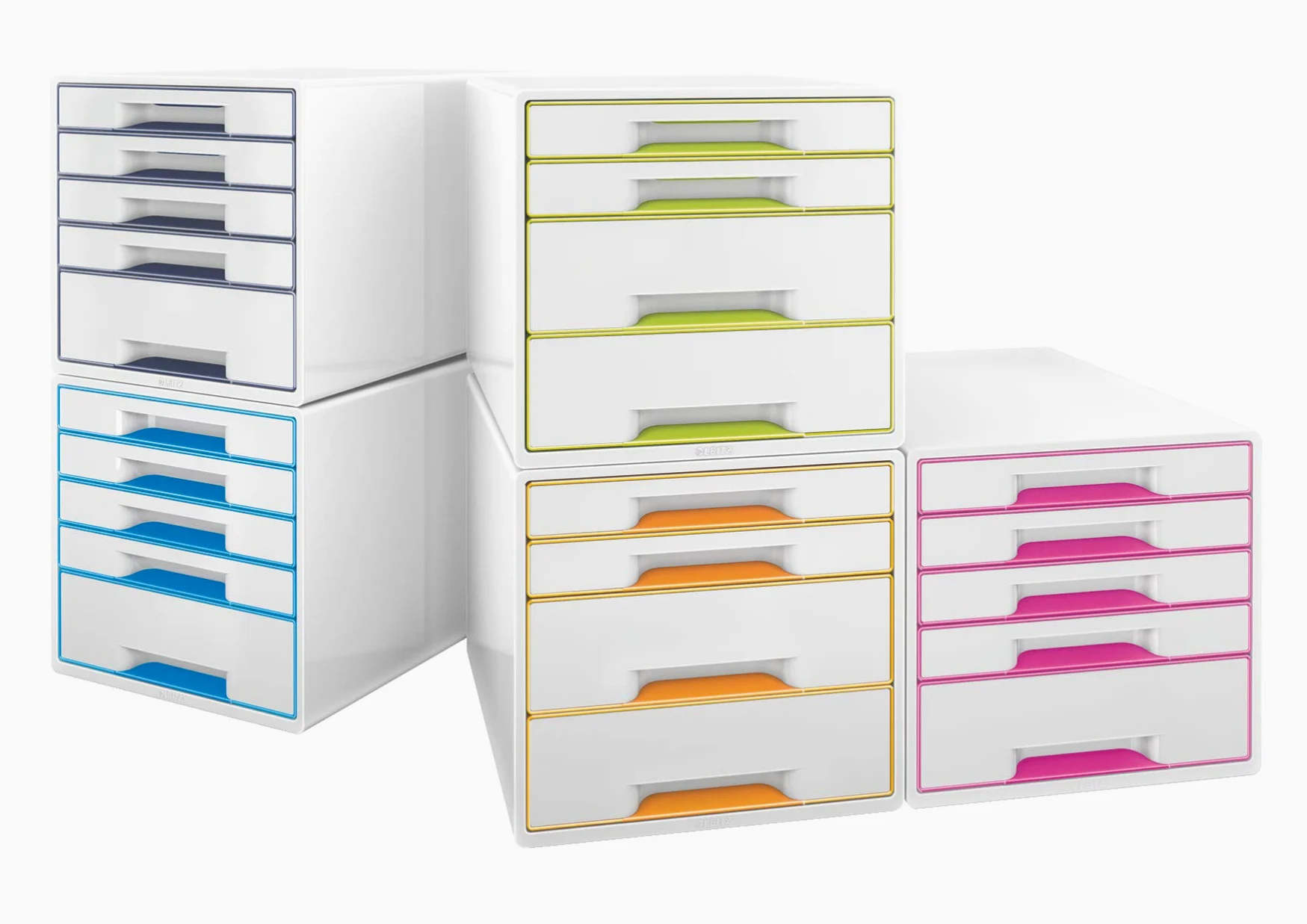 Leitz Buc de 4 Cajones A4 con Rotulador y Bandeja Transparente, Organizador, Gama WOW, Blanco/Gris