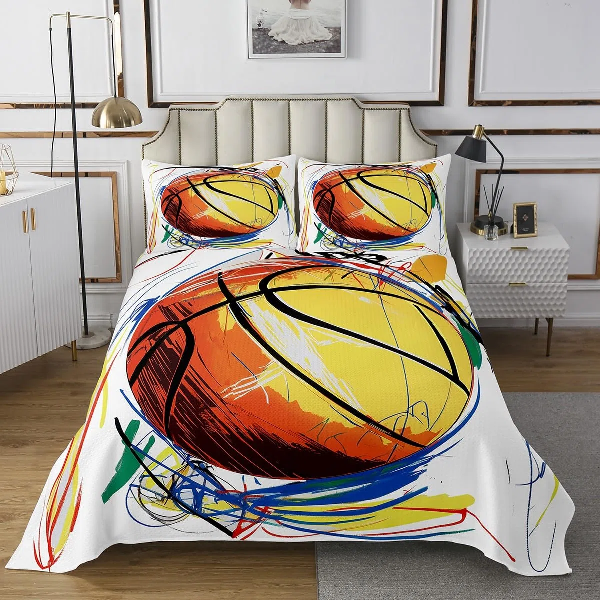 Homemissing Juego de colcha de baloncesto para niños, tamaño individual, juego de colcha deportiva para niños, adolescentes, decoración de regalo para amantes del baloncesto, jugador de baloncesto