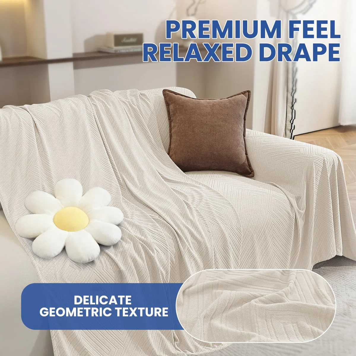 Ystyle Funda Sofa Chaise Long 2 Piezas, Funda Sofa Rinconera Antimanchas Lavable, Capa Sofa Antideslizante Universal, Protector De Sofa, Colcha Sofa Suave Cómoda, Crema (200x300+200x300 CM)