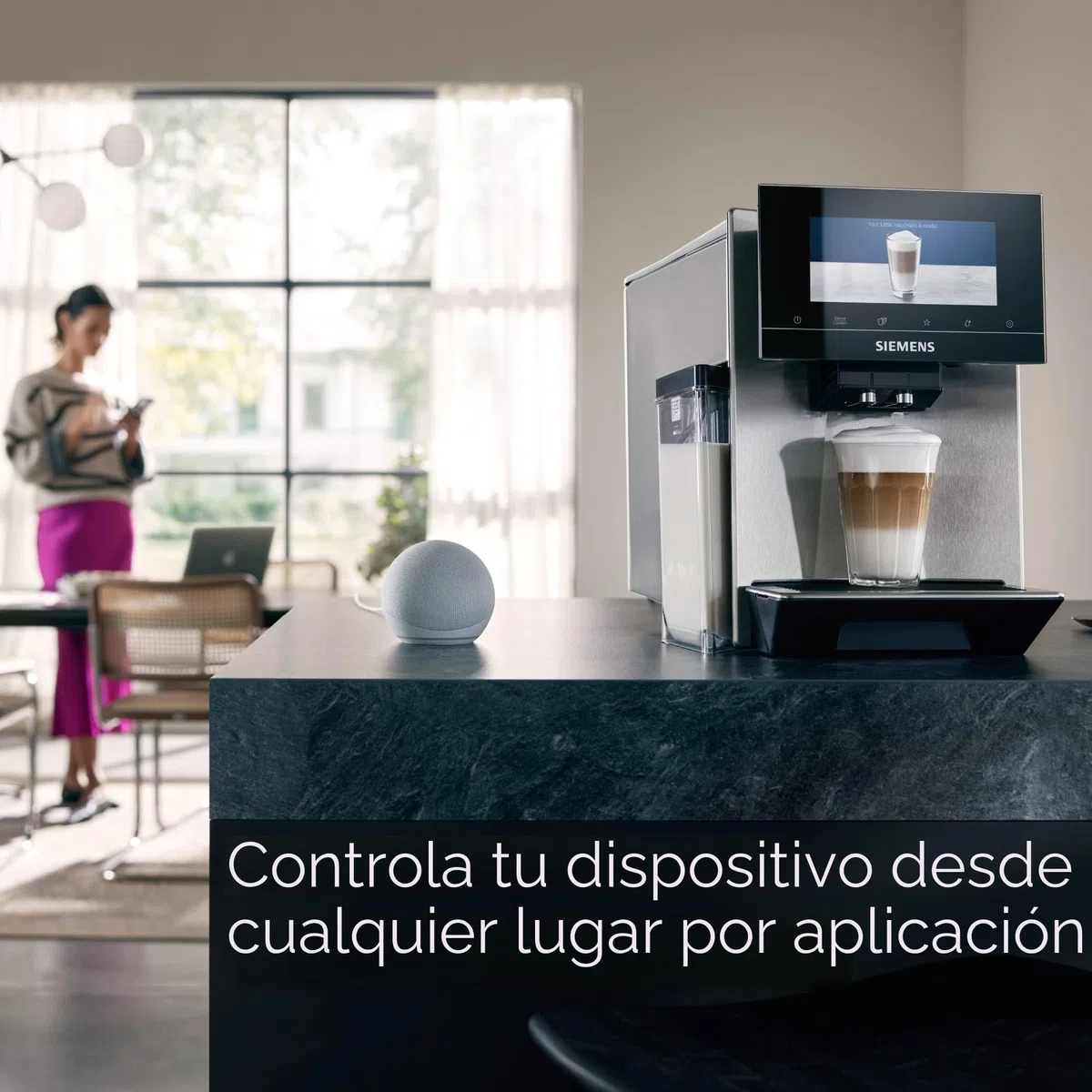Siemens Máquina automática de café EQ900 TQ903D03, control por aplicación, pantalla táctil intuitiva, modo barista, AromaBoost, reducción de ruido, trituradora premium, limpieza automática de vapor,