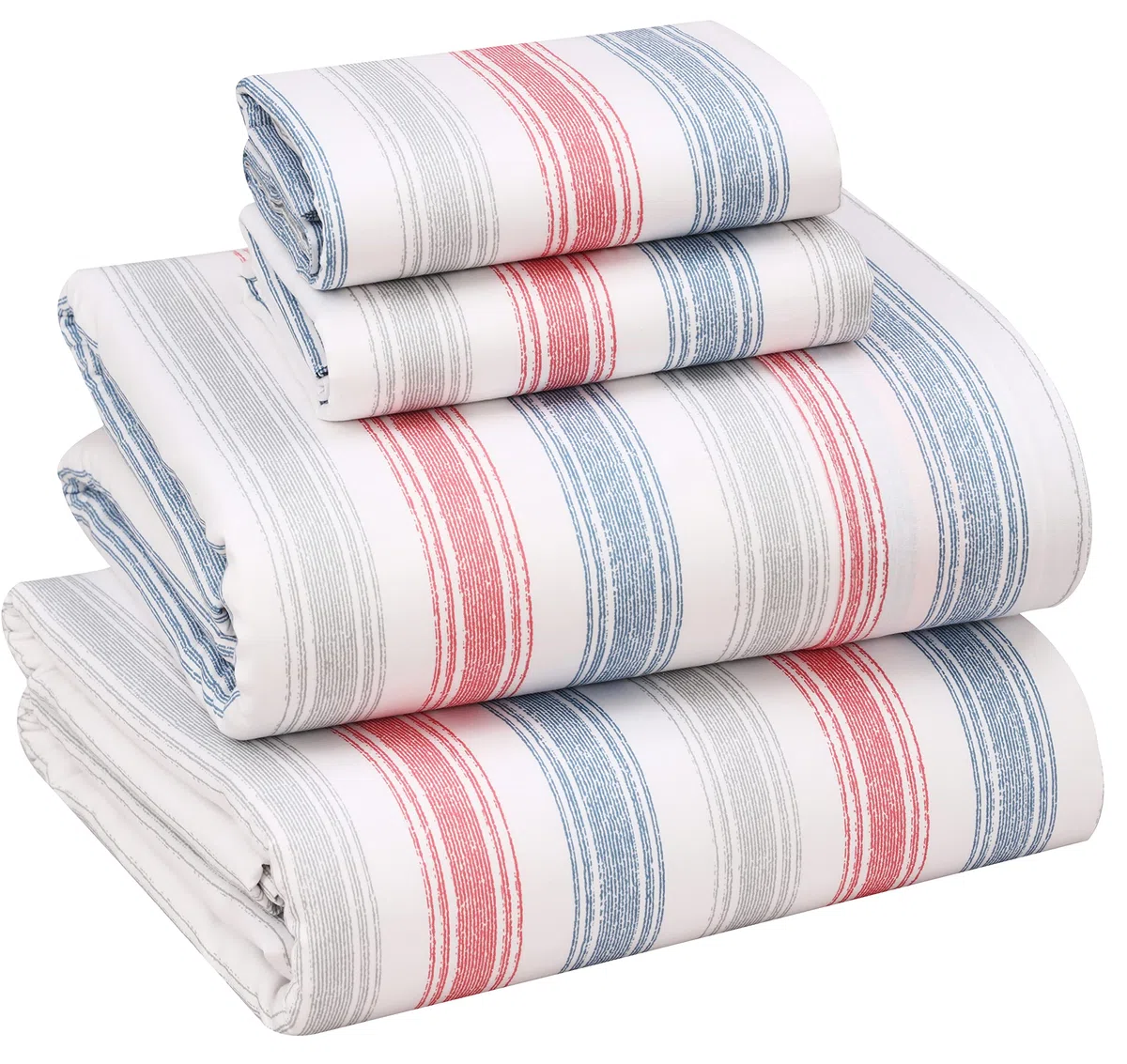 Ruvanti 100% Cotton Sheets Queen Size Set, 4 Pieces, Soft & Breathable Percale Weave Bedding, Deep Pocket 16", Hotel Standard, Crisp Cool Feeling, Durable, Striped Bed Sheet, Times
