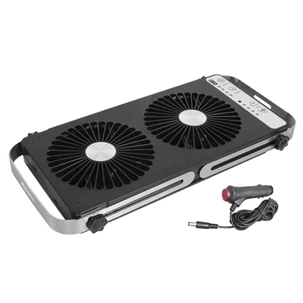 Eawfgtuw Ventilador de ventana doble, ventilador de ventana de techo de RV, ventilador doble, escape, 4 ajustes de velocidad, longitud ajustable de 37,5 a 58,9 cm para autocaravana (negro)