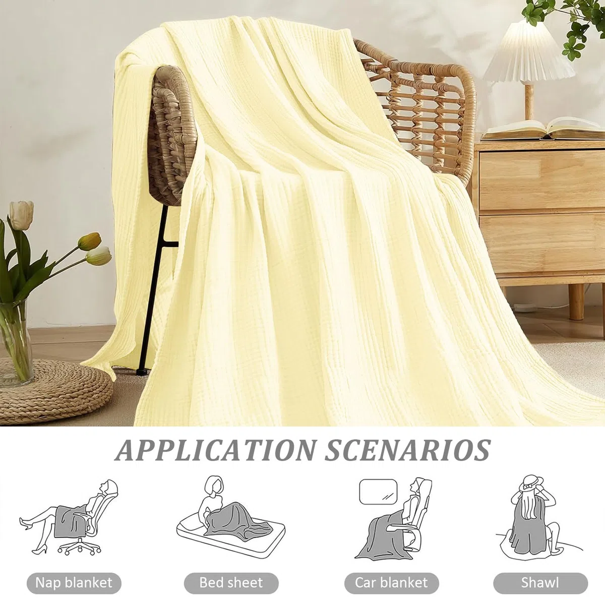 MeYuxg Manta de muselina de 150 x 200 cm, manta de muselina para adultos, 100 % algodón, manta de muselina, manta de muselina, colcha de muselina, edredón para cama y sofá, manta para todo el año
