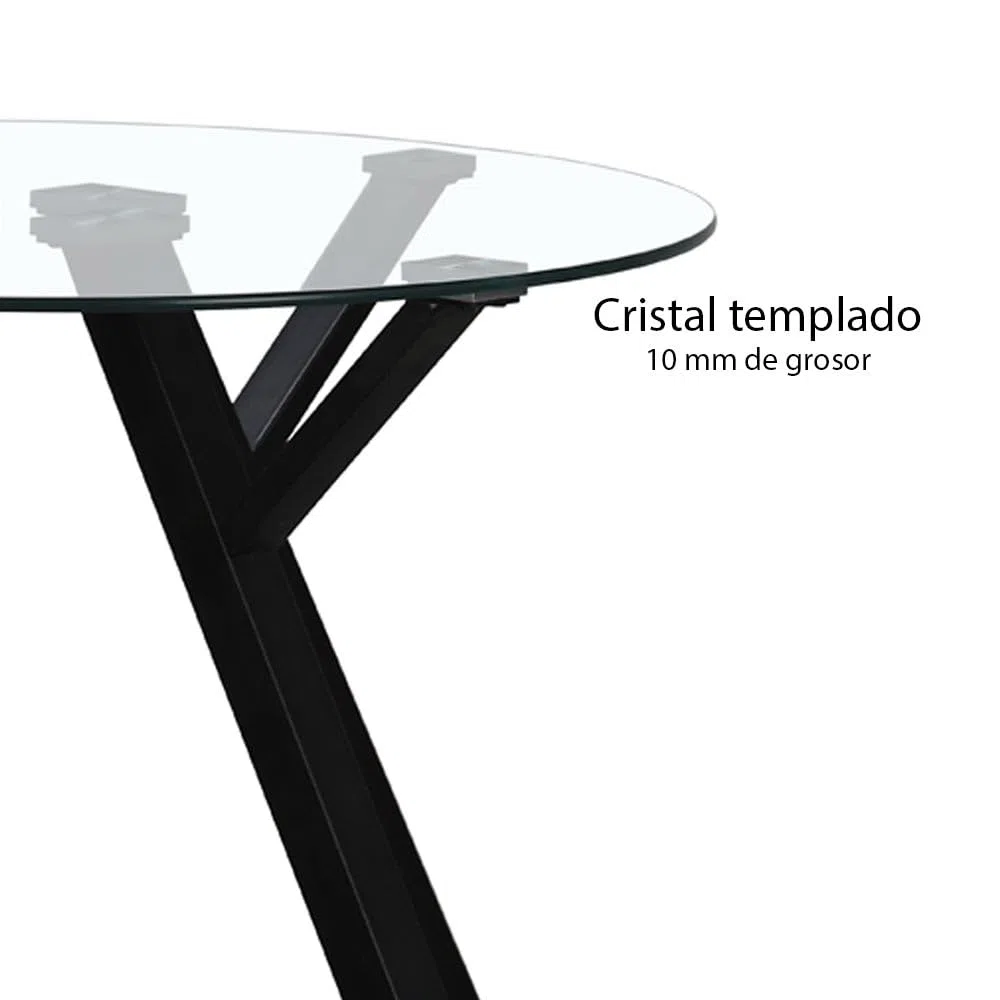 LOLAhome Mesa de Comedor Redonda Elsa para 6 Personas de 120 cm. Estructura Resistente de Metal Negro y Tablero de Cristal Templado. Diseño Ligero y contemporáneo.