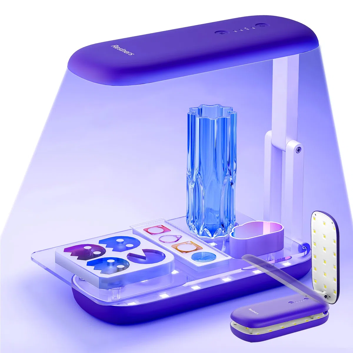 Resiners Lámpara UV para resina, lámpara UV de doble cara para resina, lámpara UV plegable, linterna negra ultravioleta LED inalámbrica y recargable, suministros y herramientas, púrpura