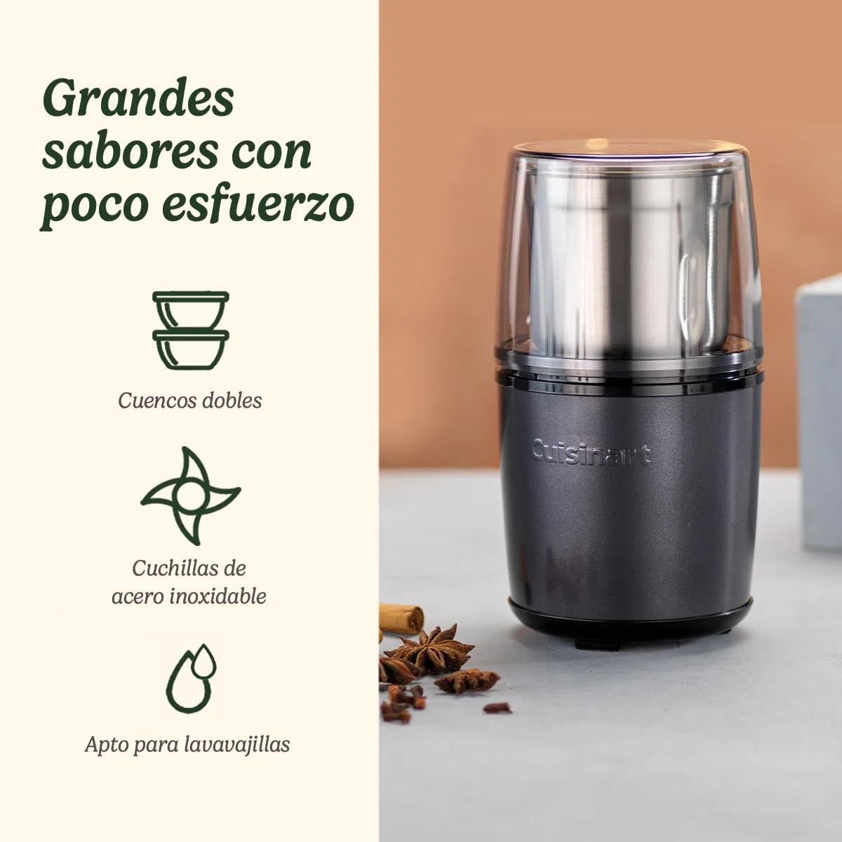 Cuisinart Molinillo Eléctrico de Especias | Molinillo de Café, Frutos Secos, Semillas para la cocina, Húmedo y Seco | Dos cuencos de acero inoxidable con tapa | Apto para lavavajillas | Azul