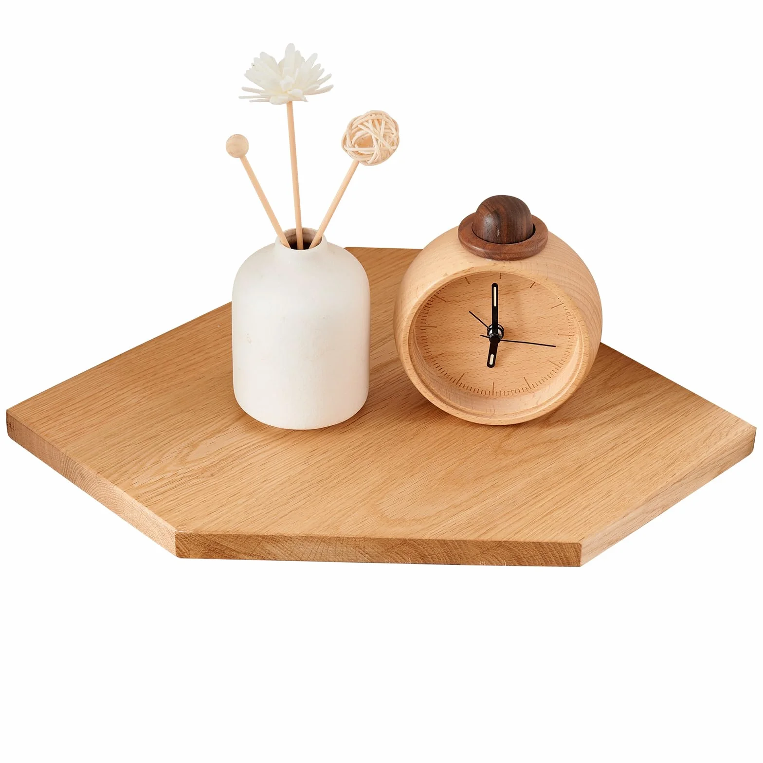 Flotantes Baldas para Esquina Madera Maciza, Estantería Esquina con Orificio de Alambre para Cables, Baldas para Esquina de Roble Pared para Baño, Cocina, Dormitorio, Salón (30 cm)