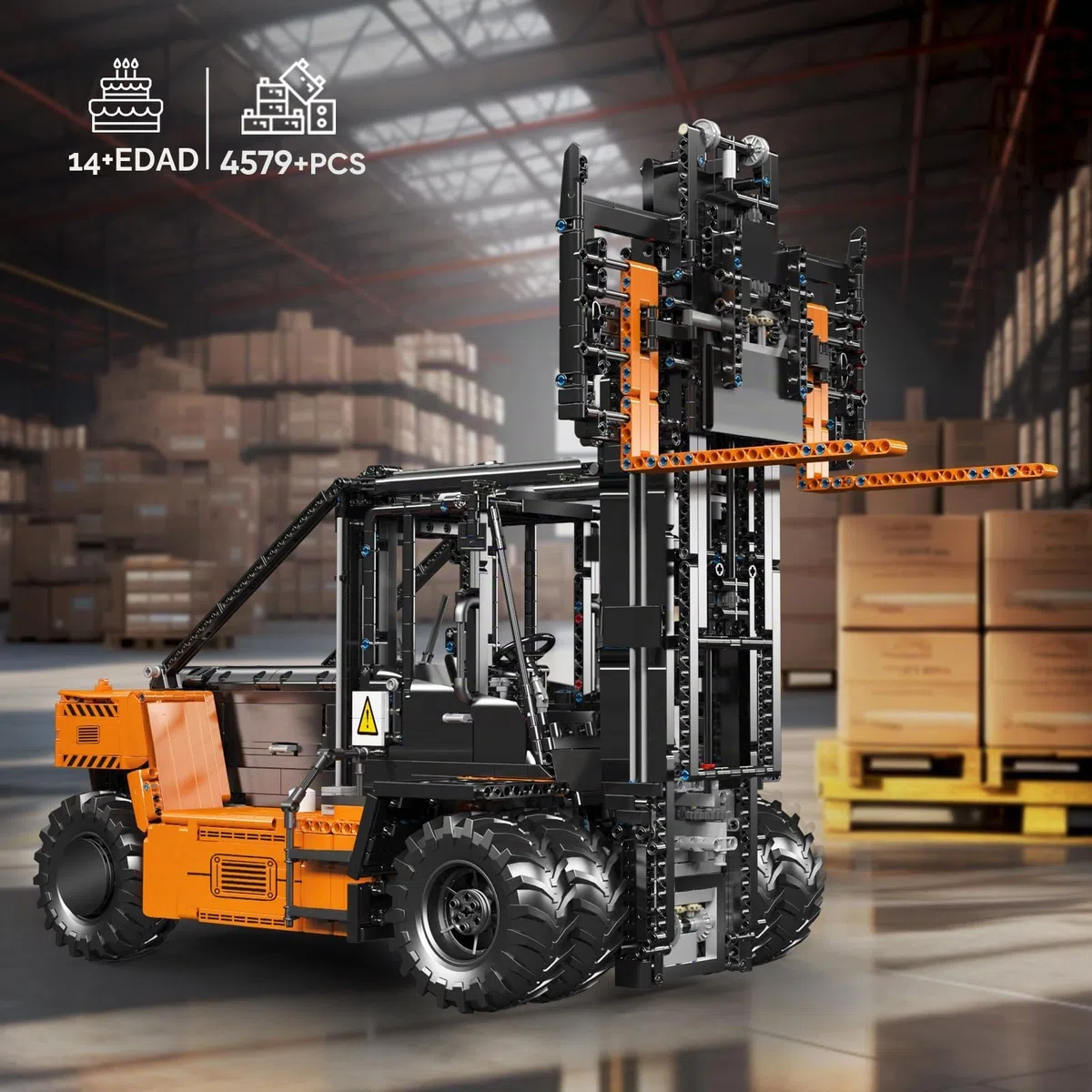 Mould King 17044 Carretillas Elevadoras Resistentes a Escala 1:6 para Adultos con Detalles auténticos, RC controlado por aplicación (Naranja, 4579+ Piezas)