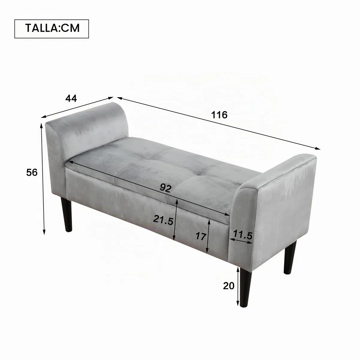 Bancos tapizados con reposabrazos, reposacabezas, cama, taburetes, cama para dormitorio, bancos de piano, comedor con estampado acolchado, terciopelo, tablero DM, gris
