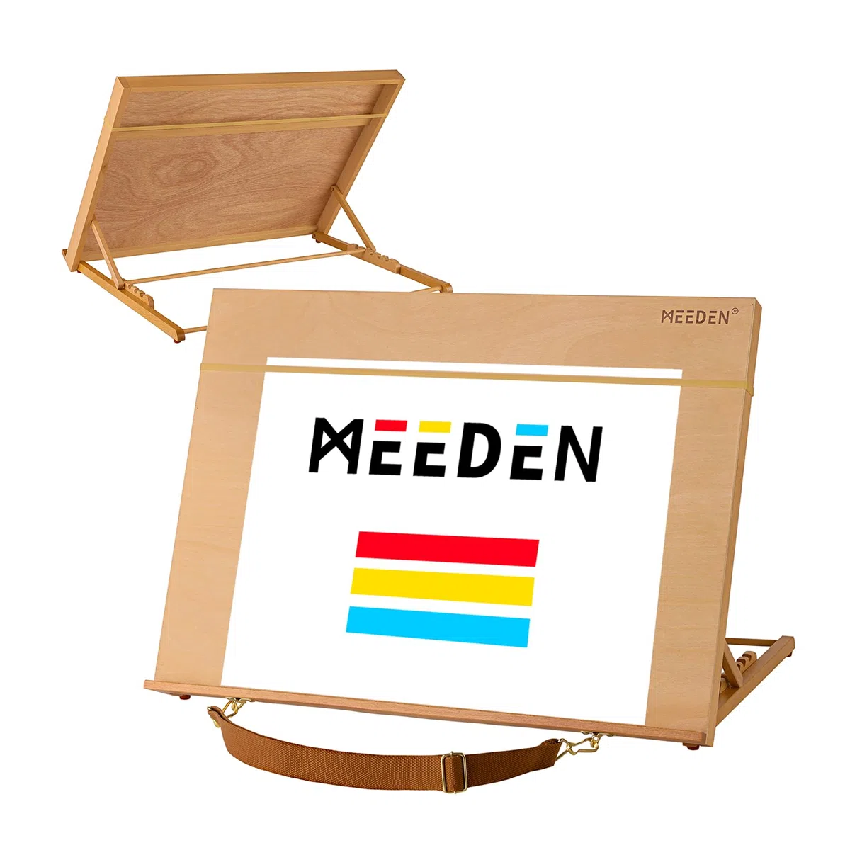 MEEDEN Caballete de Escritorio Ajustable para Arte: A2 de 5 Posiciones, Portátil con Cinturón de Transporte, Mesa de Madera de Haya Resistente