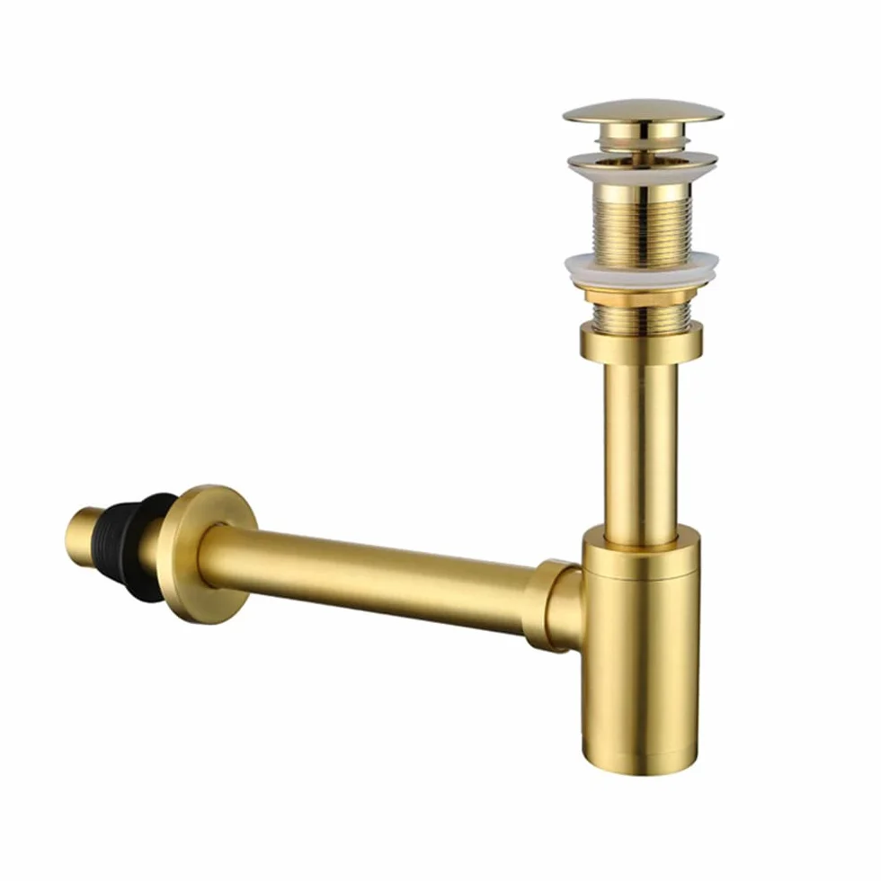 Juego completo de trampa para botellas, de acero inoxidable, para fregadero de baño, sin desbordamiento, para lavabo, cocina, baño, lavabo, color dorado cepillado