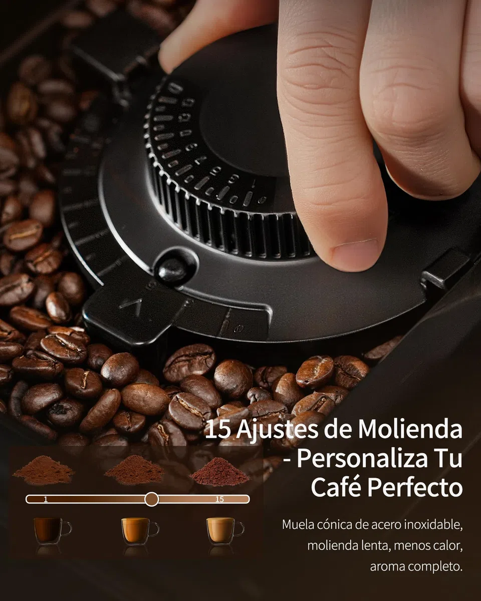 Cafetera Superautomática con Sistema de Leche–20 Bares, 7 Bebidas, 15 Niveles de Molido, Depósito de Agua de 1,5L, Doble Caldera, Control PID, Limpieza Automática,Pantalla Táctil，Café con Leche