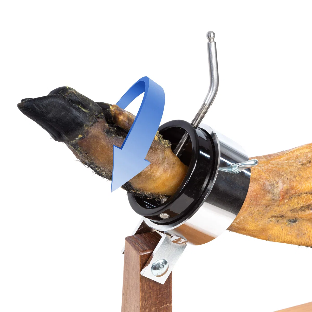 Jamonero Giratorio 360º en Madera Lacada + Cuchillo Jamonero 28 cm + 2 Platos de Pizarra Natural - Soporte Jamonero Fabricado en España - Jamonera 2 Posiciones para Jamones y Paletas