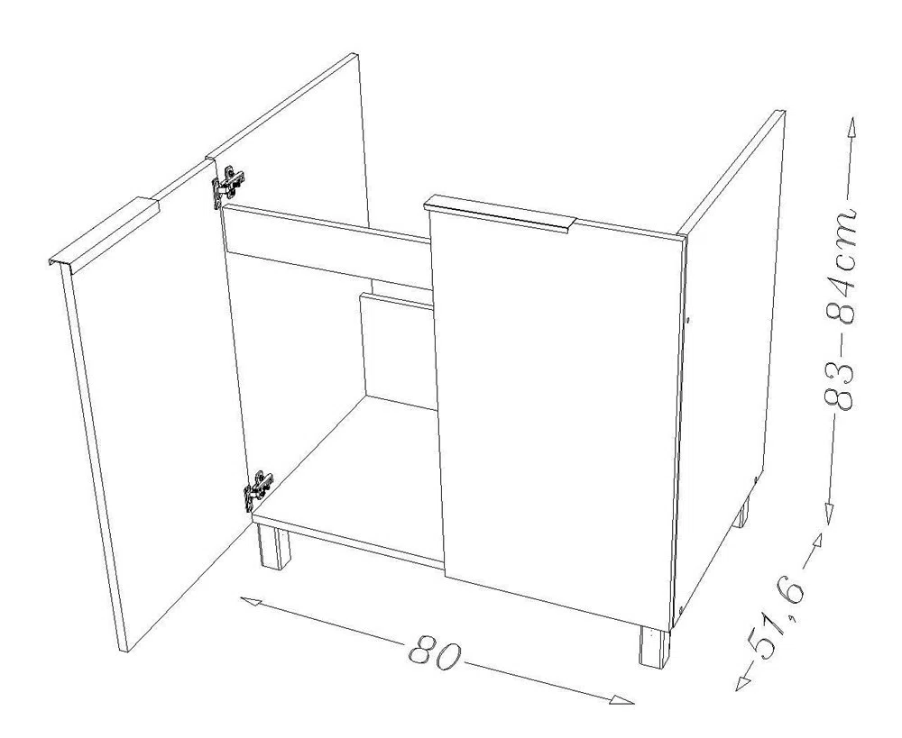 Berlioz Creations Caja Inferior de Cocina bajo Fregadero 80, Madera de ingeniería, Roble, Color, 80 x 52 x 83 cm