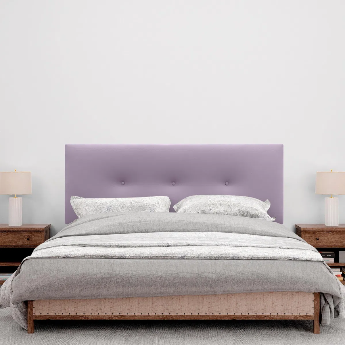 DHOME Cabecero de Polipiel o Tela Acualine Liso con Botones Tapizado de Alta Gama Cabezal Lujo Cama Dormitorio Moderno Acolchado (Polipiel Lila, 135x50cm (Camas 120/135/140))
